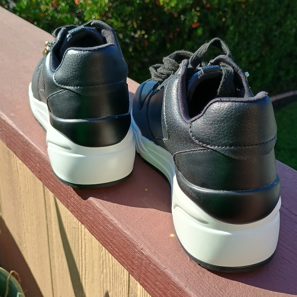 Black With Gold Zipper Fashion Sneakers - Picture 7 of 9